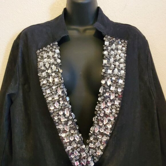 Hot In Hollywood 2XL Black Embellished Open Front Jacket Sparkling Crystal - Picture 3 of 15